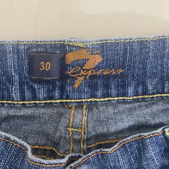 Seven7 Jeans Womens 28x29 Blue Denim Straight Faded Distressed Marbled Stretch - Picture 12 of 16